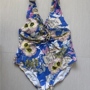 Yumi Kim Blue Floral Lace-Up One-Piece Swimsuit | size M